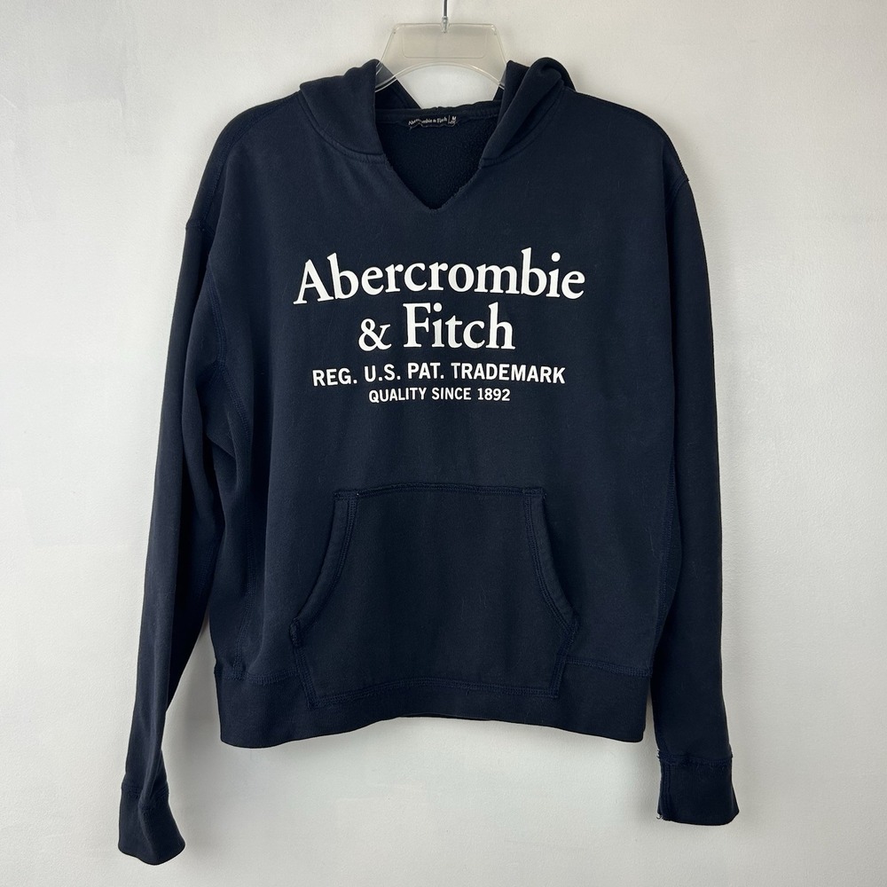 Abercrombie Fitch Hoodie Women M Blue Logo Spellout Preppy Nautical Read